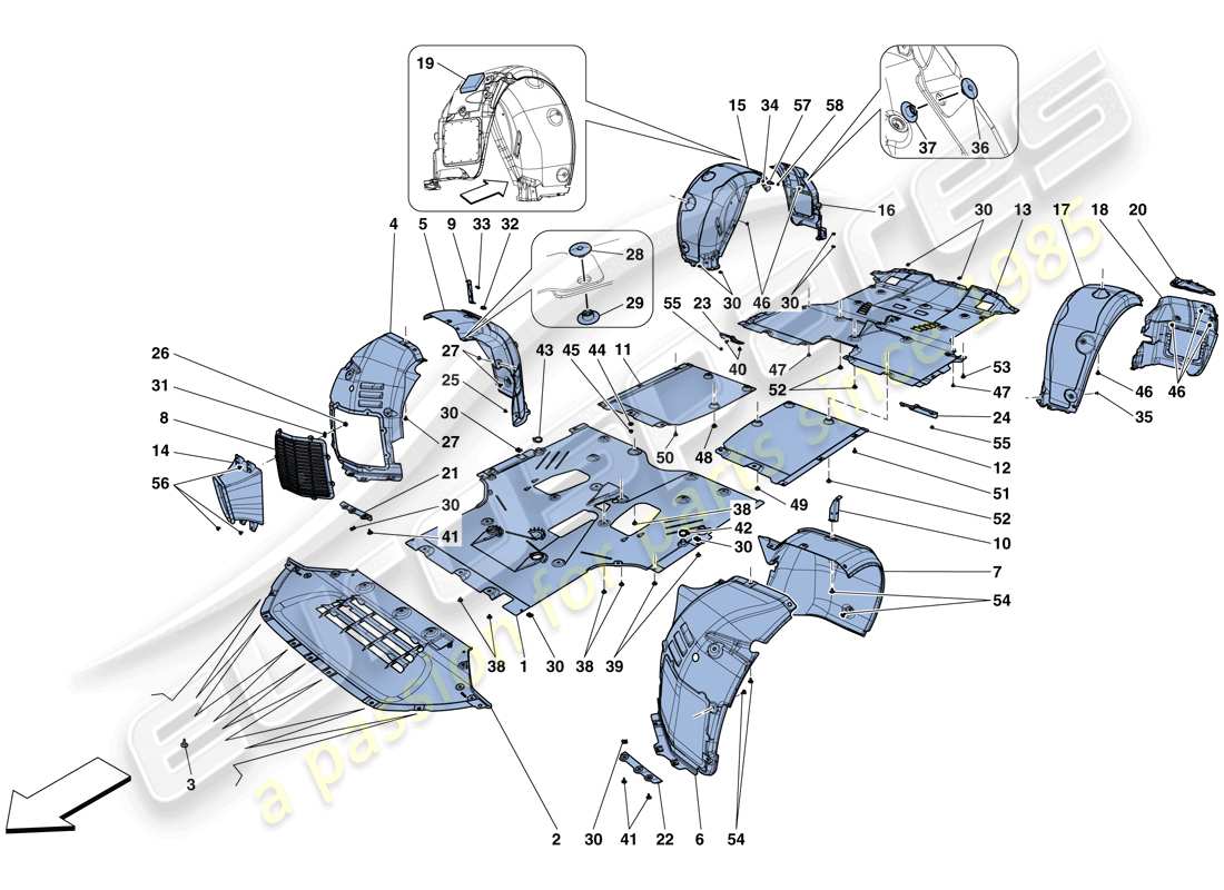 ferrari gtc4 lusso (usa) flache unterboden- und radkasten-ersatzteildiagramm