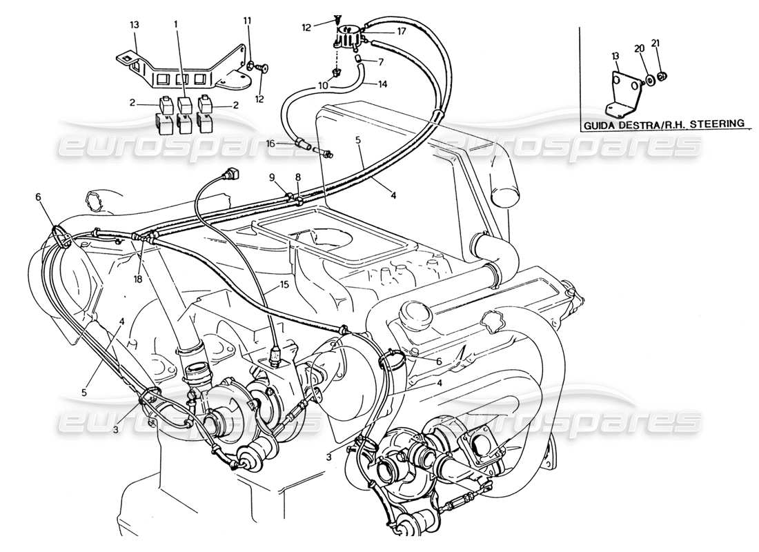 maserati 222 / 222e biturbo teilediagramm des ladedruckkontrollsystems