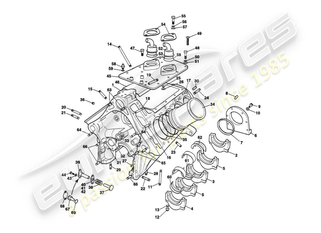 aston martin v8 volante (2000) zylinderblock-teilediagramm