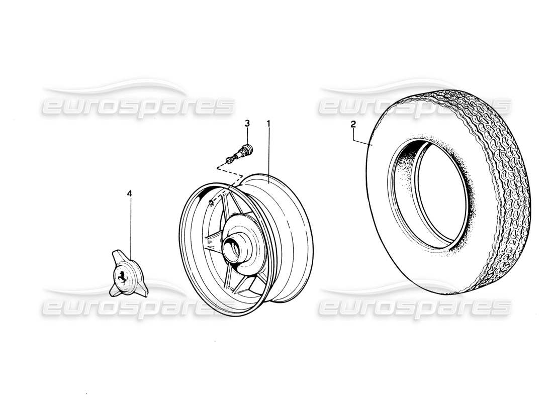 ferrari 365 gtb4 daytona (1969) räder und reifen (1974 revision) teilediagramm