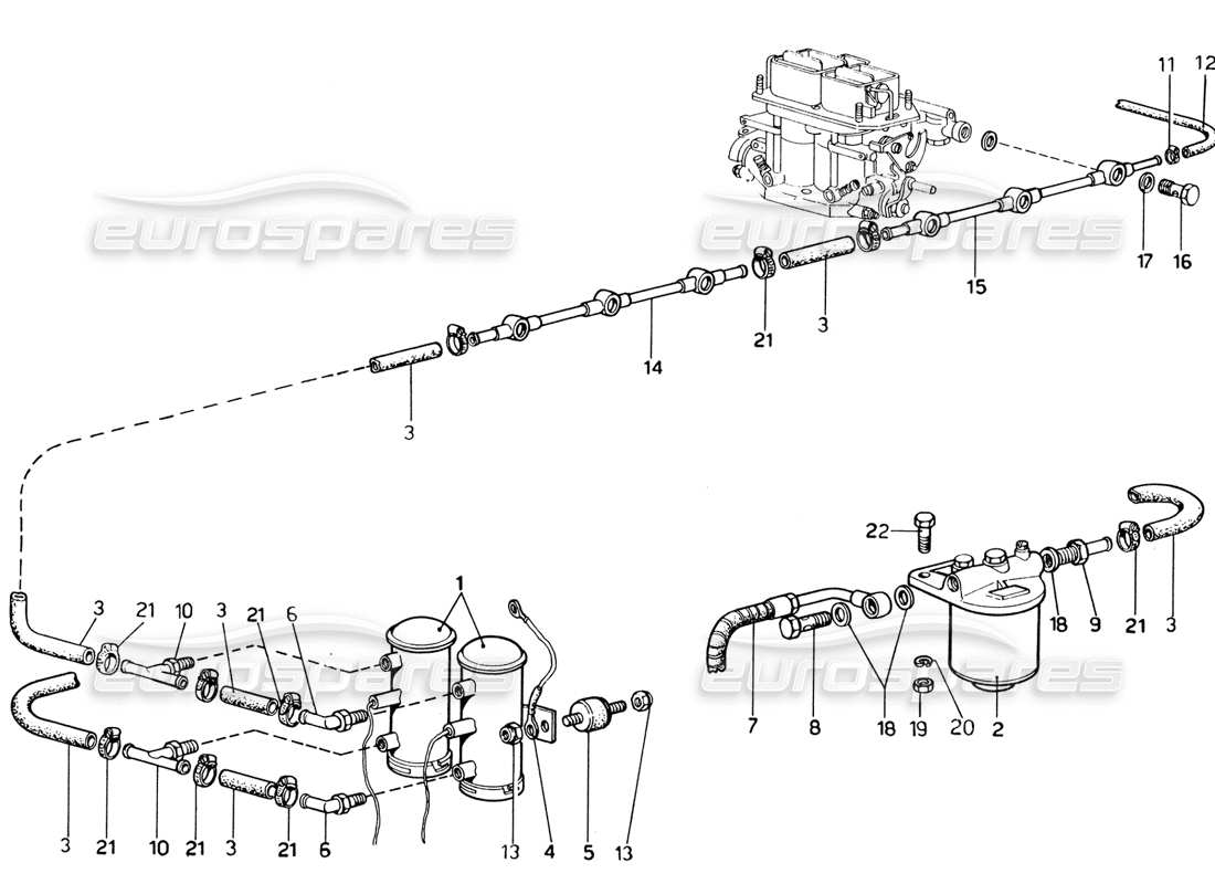 ferrari 365 gtb4 daytona (1969) kraftstoffpumpen und kraftstoffleitungen (1974 revision) teilediagramm