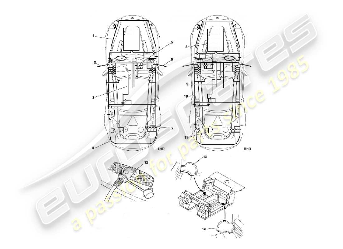 aston martin vanquish (2003) kabelbaum-teilediagramm
