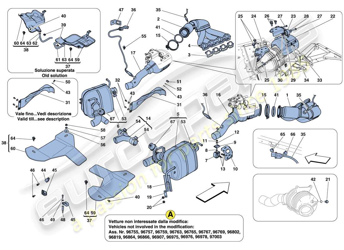 ferrari 458 italia (rhd) abgassystem teilediagramm