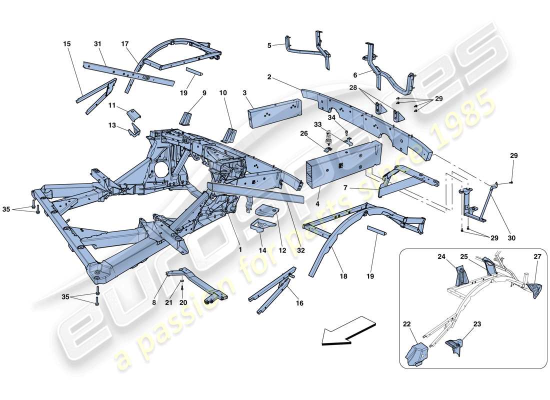 ferrari 458 speciale (usa) fahrgestell - struktur, hintere elemente und platten ersatzteildiagramm