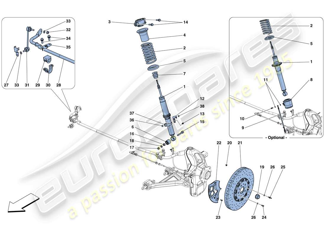 ferrari gtc4 lusso t (europe) vorderradaufhängung - teilediagramm stoßdämpfer und bremsscheibe