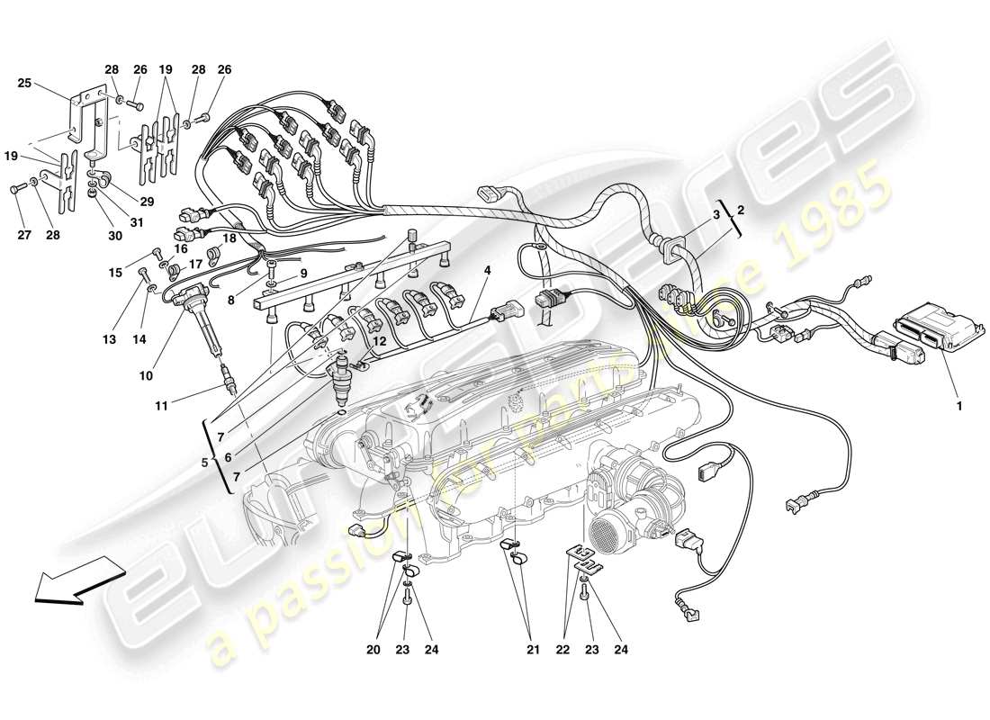 ferrari 612 sessanta (europe) einspritz-/zündsystem - teilediagramm