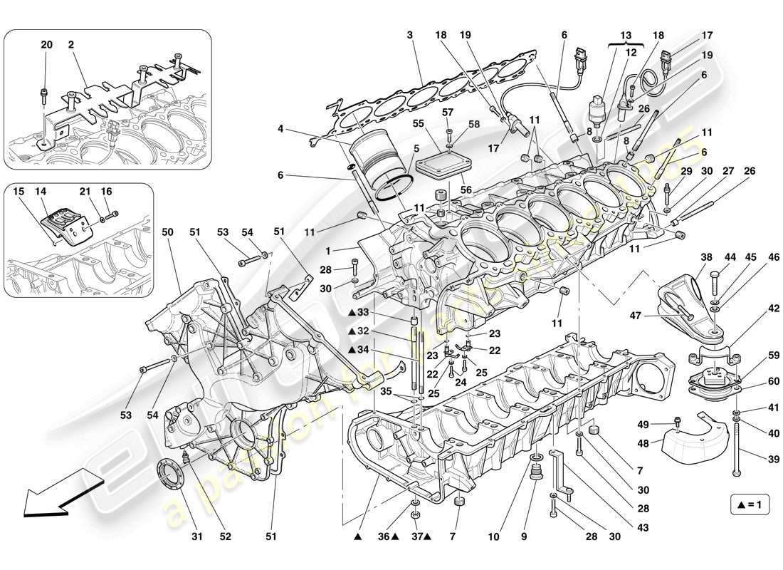 ferrari 599 gto (rhd) kurbelgehäuse teilediagramm