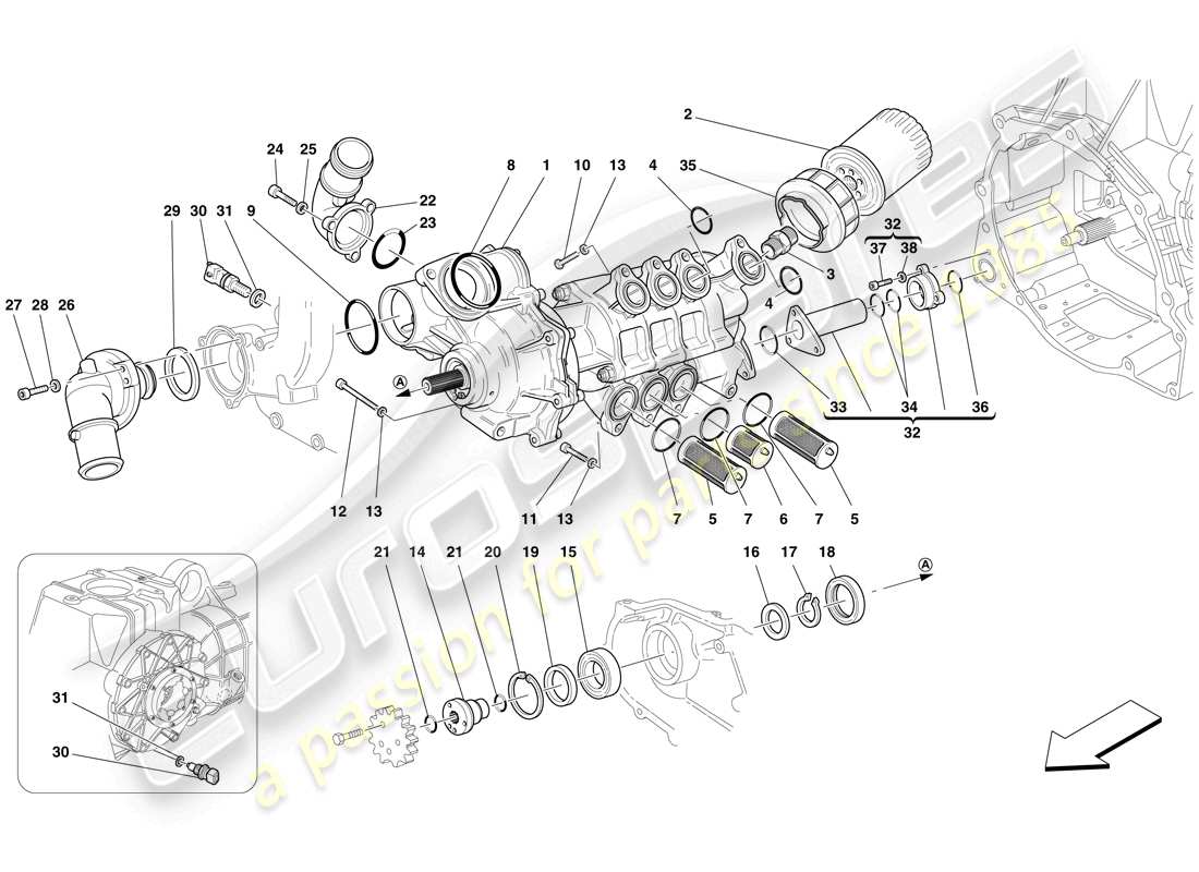 ferrari f430 spider (usa) öl-/wasserpumpe teilediagramm