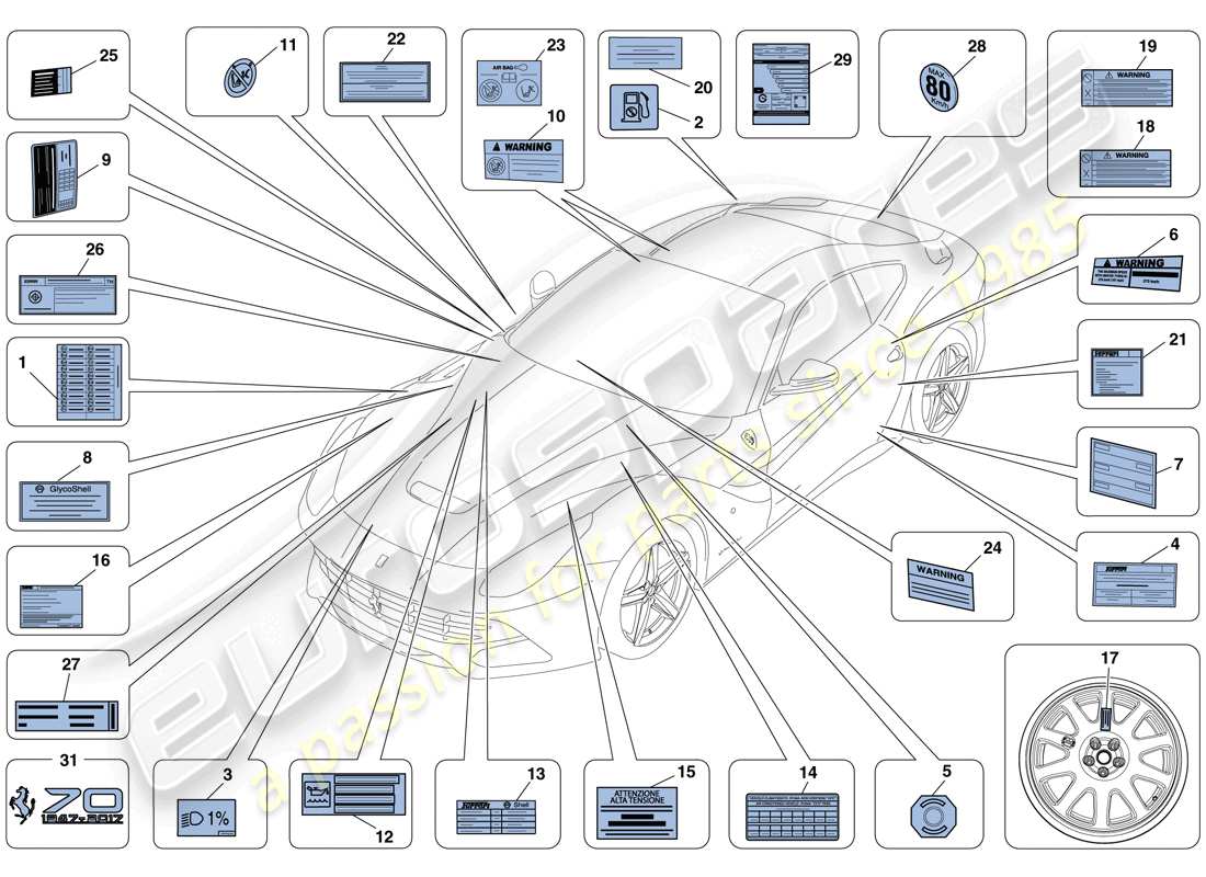 ferrari f12 berlinetta (rhd) klebeetiketten und plaques teilediagramm