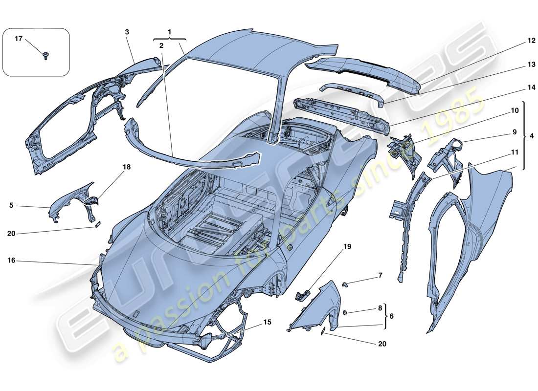 ferrari 458 speciale (rhd) karosserie - aussenverkleidung ersatzteildiagramm