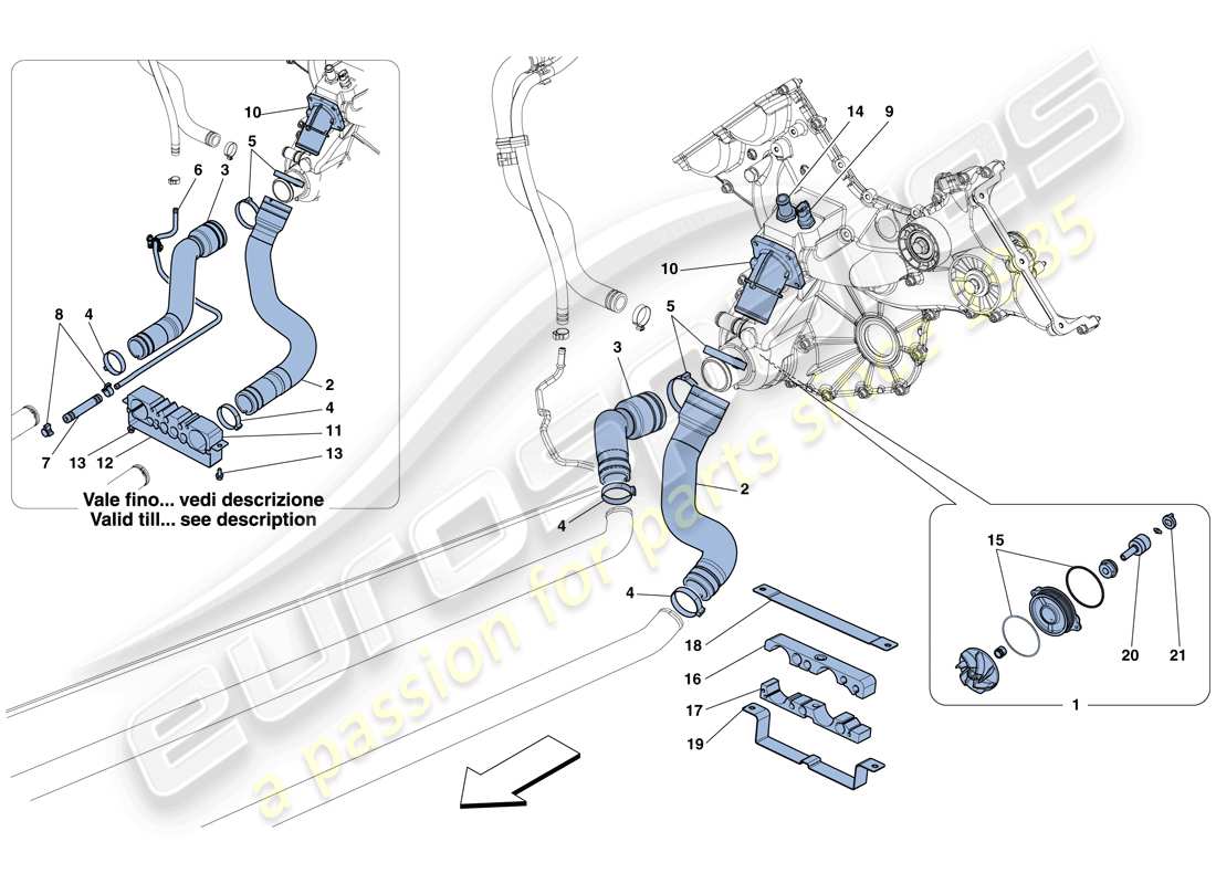 ferrari 458 italia (rhd) kühlung – wasserpumpe teilediagramm