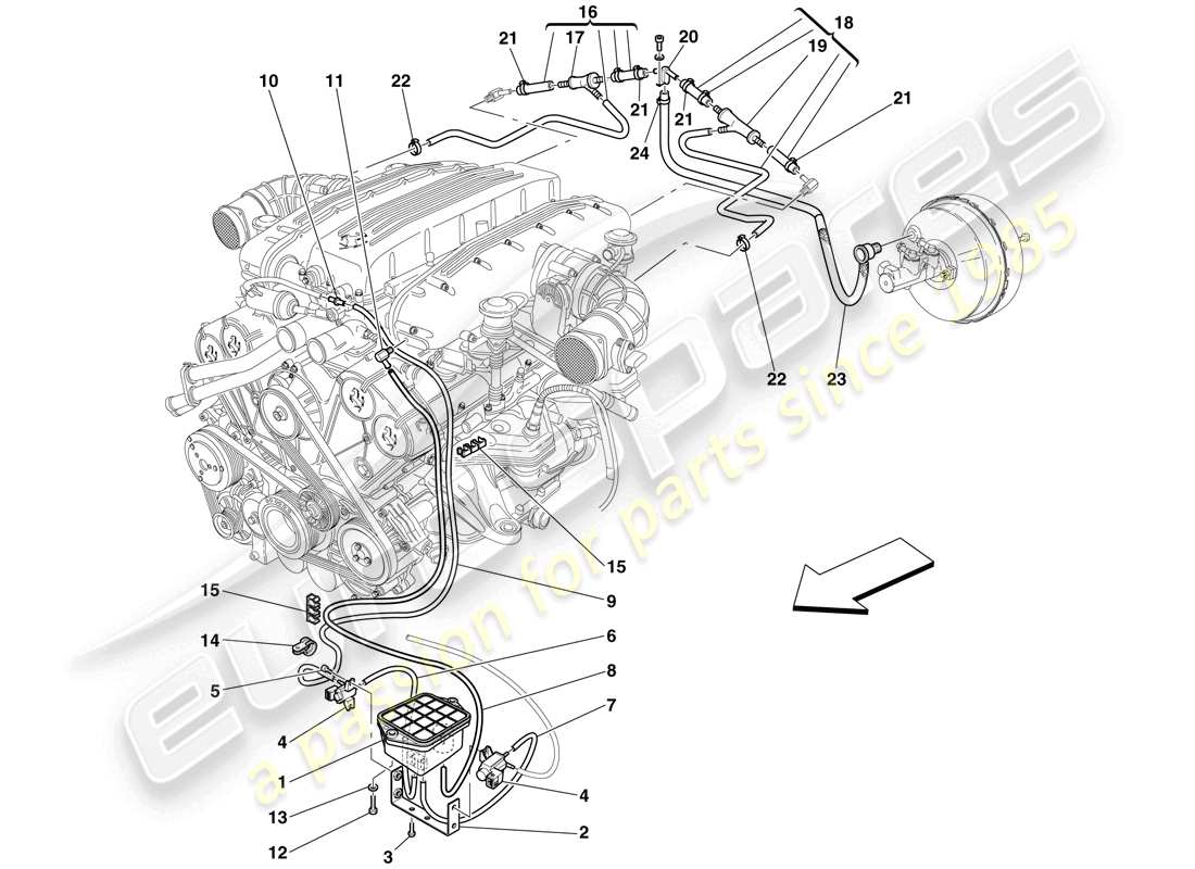 ferrari 612 sessanta (europe) pneumatisches antriebssystem - teilediagramm