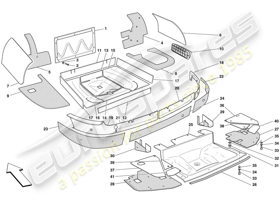 ferrari 599 gto (rhd) isolierung des gepäckraums teilediagramm