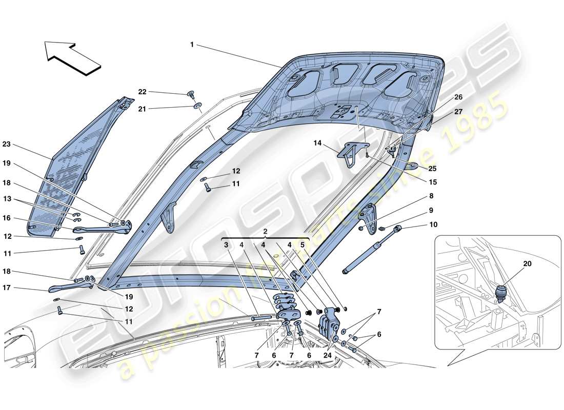 ferrari 458 speciale (rhd) motorraumdeckel - ersatzteildiagramm