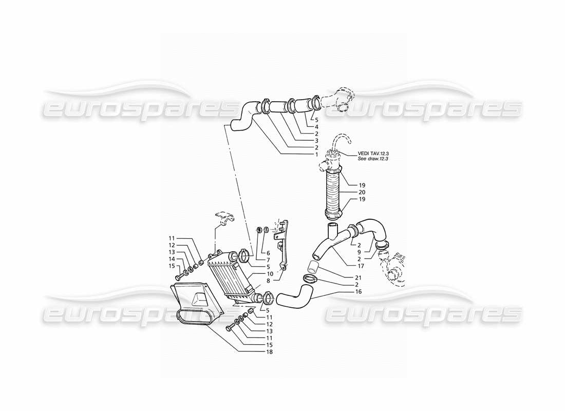 maserati ghibli 2.8 (abs) teilediagramm für wärmetauscherrohre, rechte seite