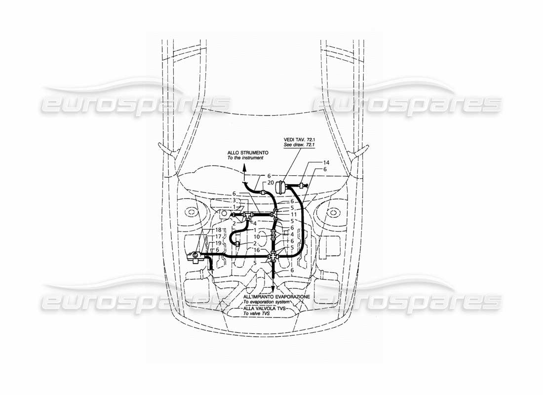 maserati qtp. 3.2 v8 (1999) vakuumsystem (rh-antrieb) teilediagramm