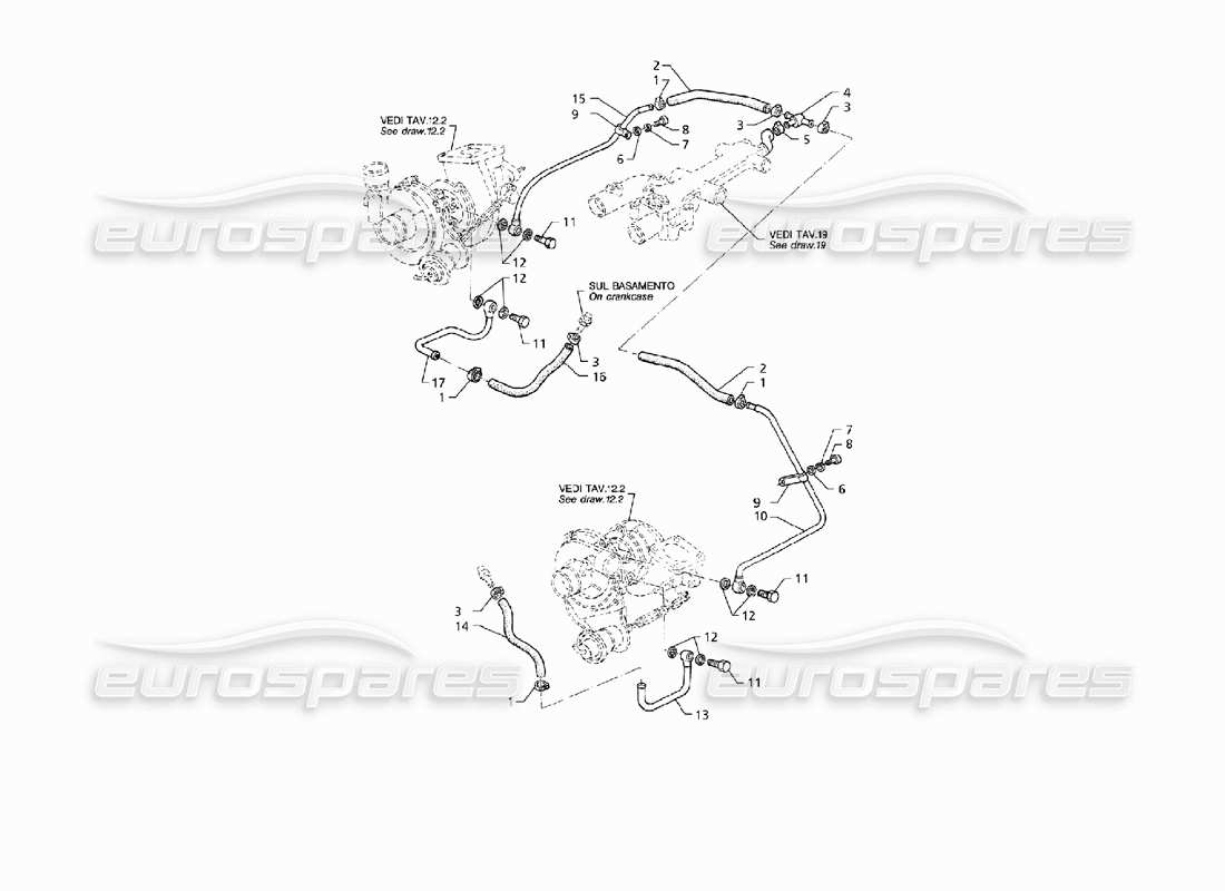 maserati qtp v8 (1998) teilediagramm für turbokühlrohre