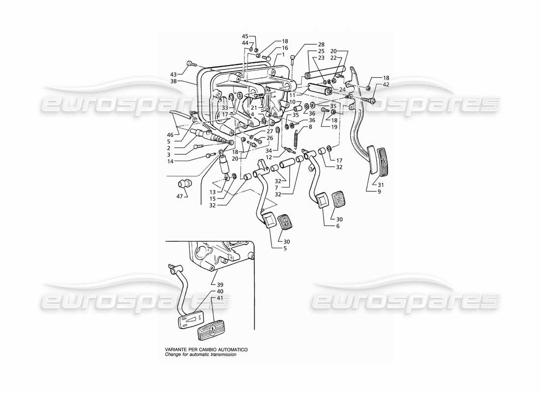 maserati ghibli 2.8 (abs) pedalbaugruppe und kupplung pumpe für rh-antrieb (schalt- und automatikgetriebe), teilediagramm