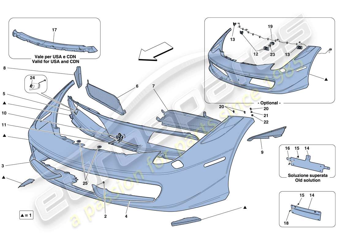 ferrari 458 italia (usa) frontstoßstange teilediagramm