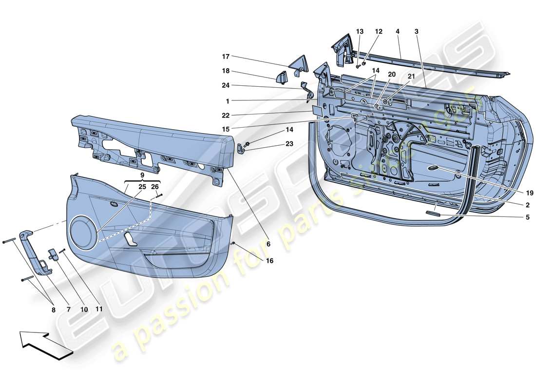 ferrari 458 speciale aperta (europe) türen - unterkonstruktion und verkleidung teilediagramm