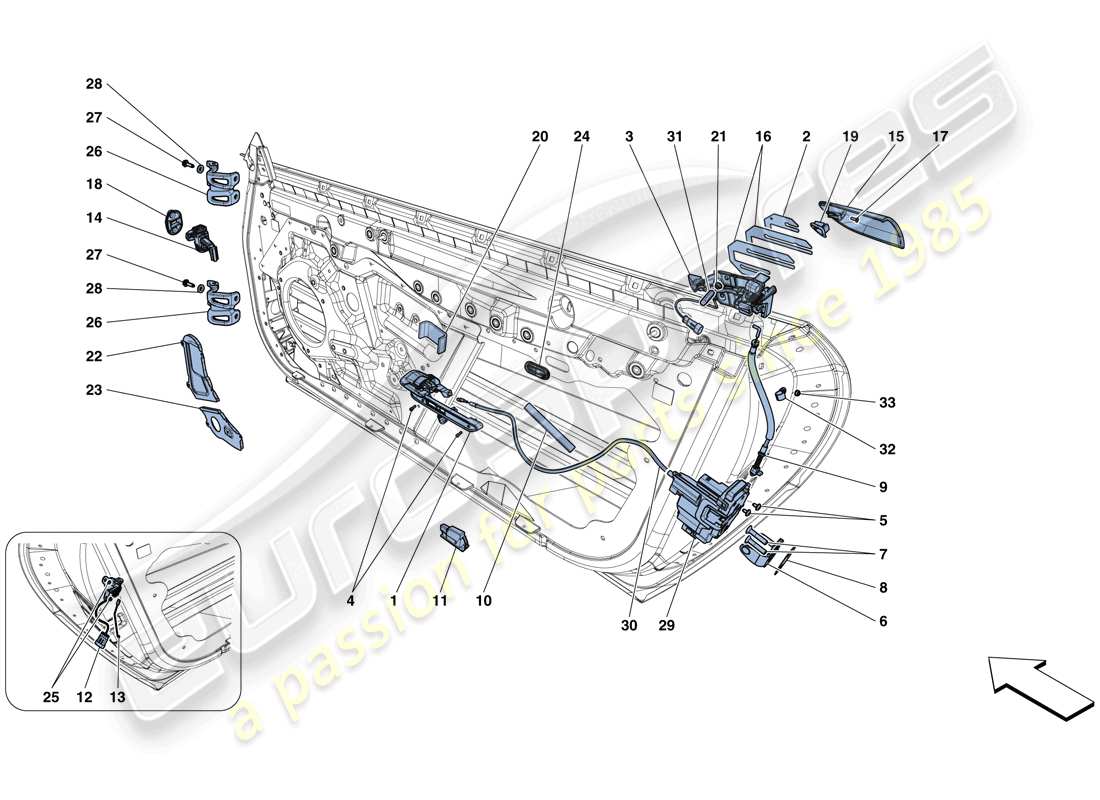 ferrari gtc4 lusso t (europe) türen - öffnungsmechanismen und scharniere ersatzteildiagramm