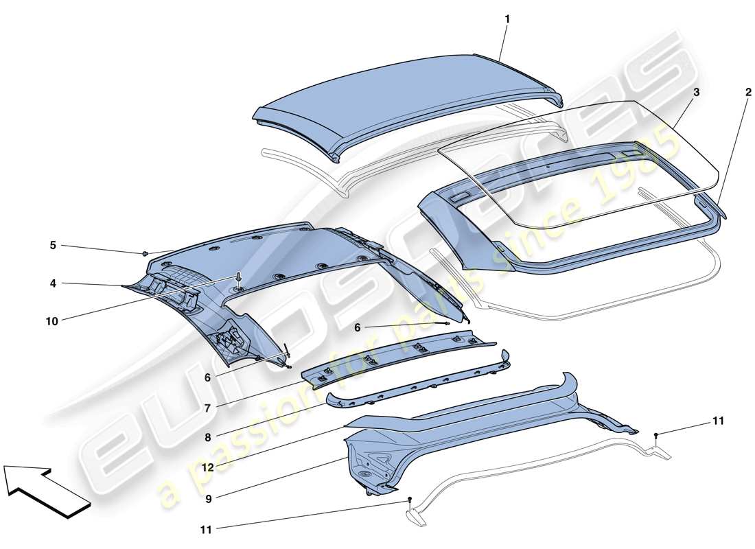ferrari california t (rhd) elektrisches dach: verkleidung teilediagramm