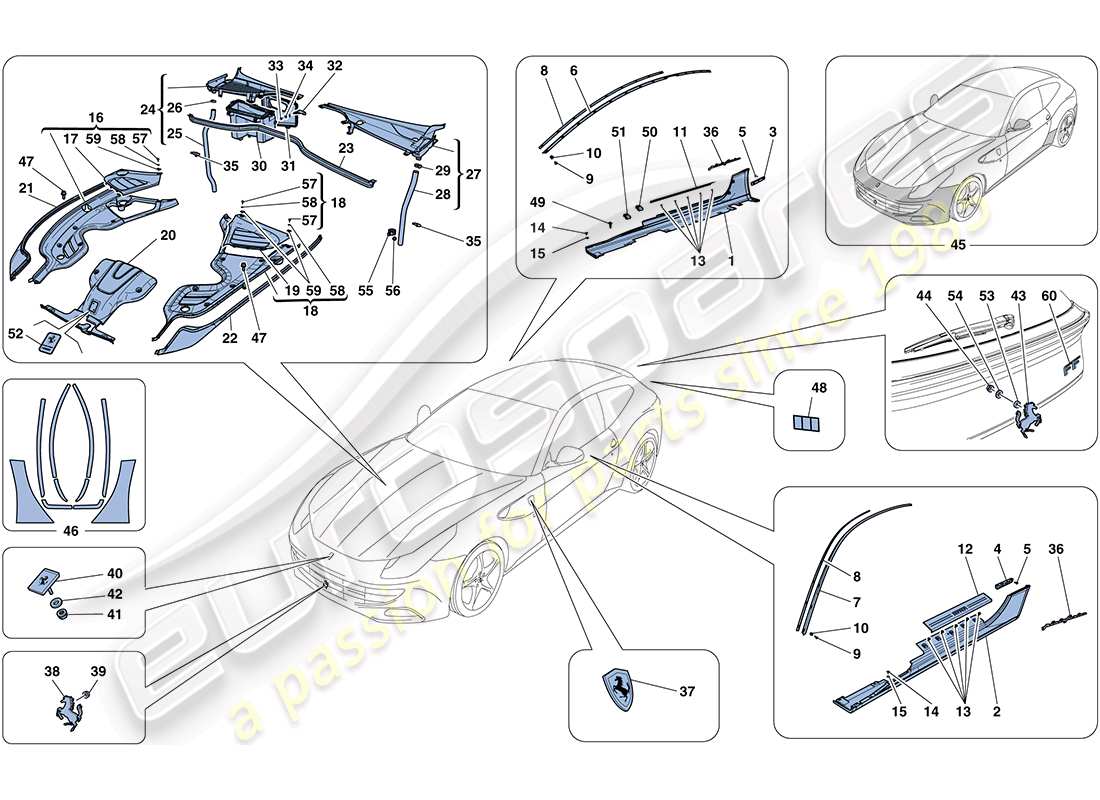 ferrari ff (rhd) abschirme - aussenverkleidung ersatzteildiagramm