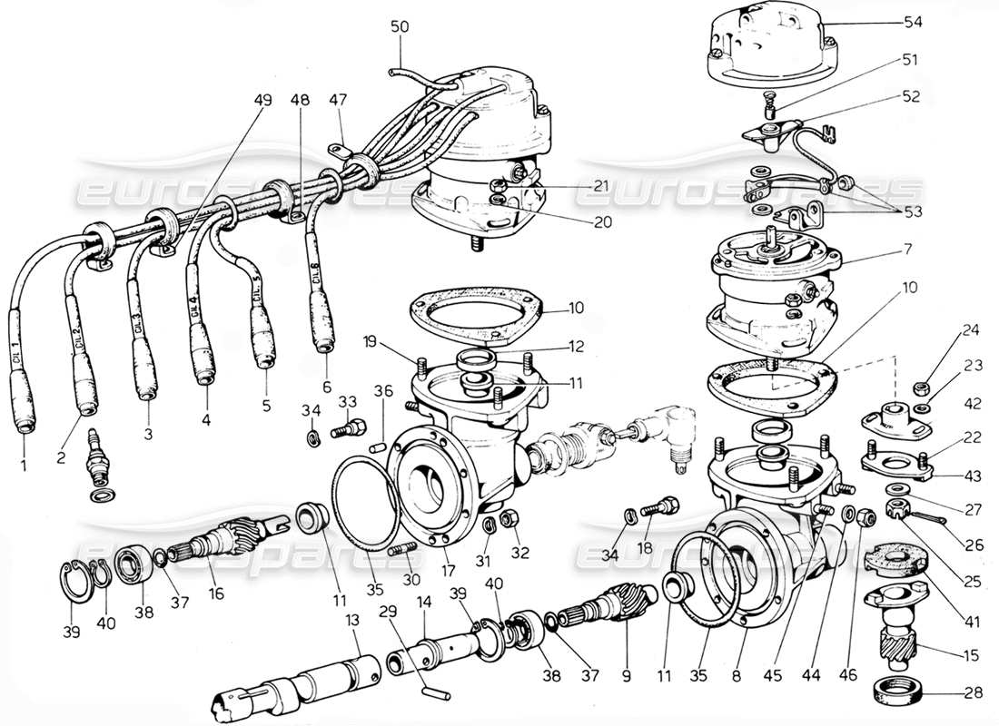 ferrari 365 gtc4 (mechanical) verteilung mit doppelverteiler - revisionsteildiagramm