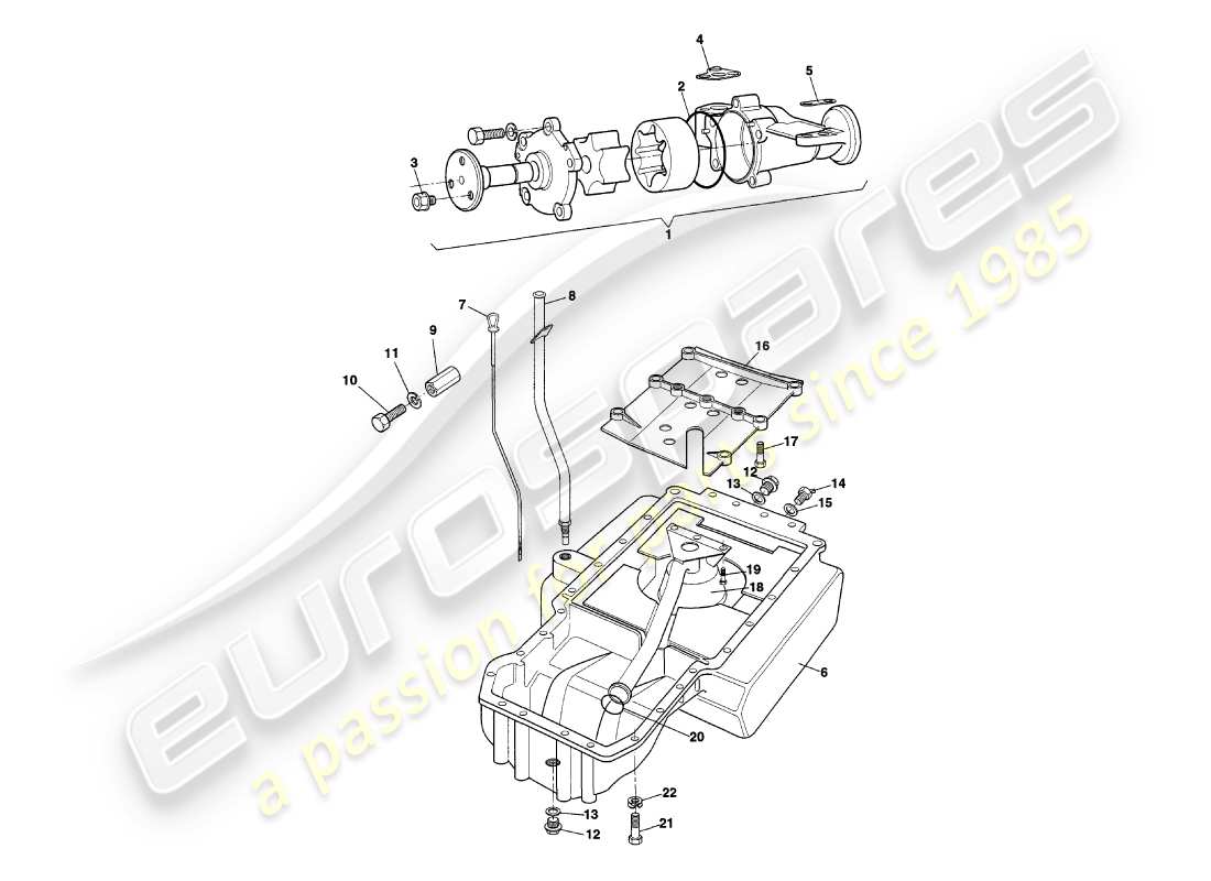 aston martin v8 coupe (1999) teilediagramm für ölpumpe und ölwanne