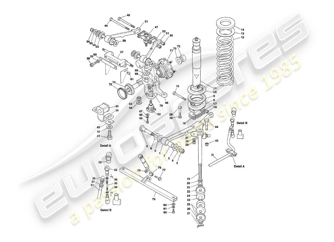 aston martin v8 coupe (1999) vordere aufhängung teilediagramm