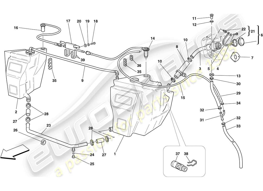 ferrari f430 coupe (usa) kraftstofftank und einfüllstutzen teilediagramm