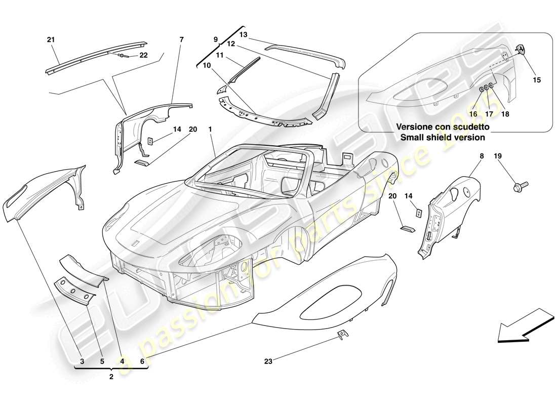 ferrari f430 spider (europe) karosserie - aussenverkleidung ersatzteildiagramm