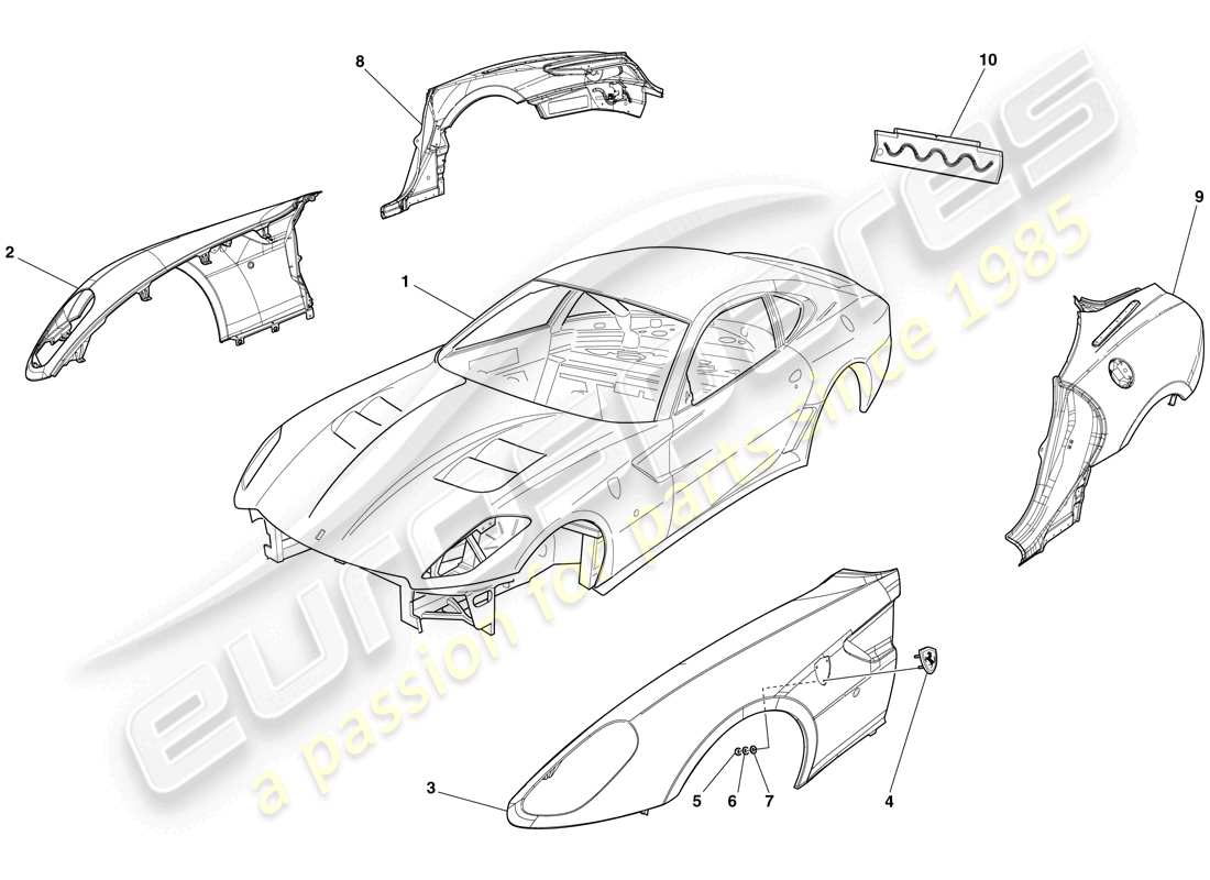 ferrari 599 gto (europe) karosserie - aussenverkleidung ersatzteildiagramm