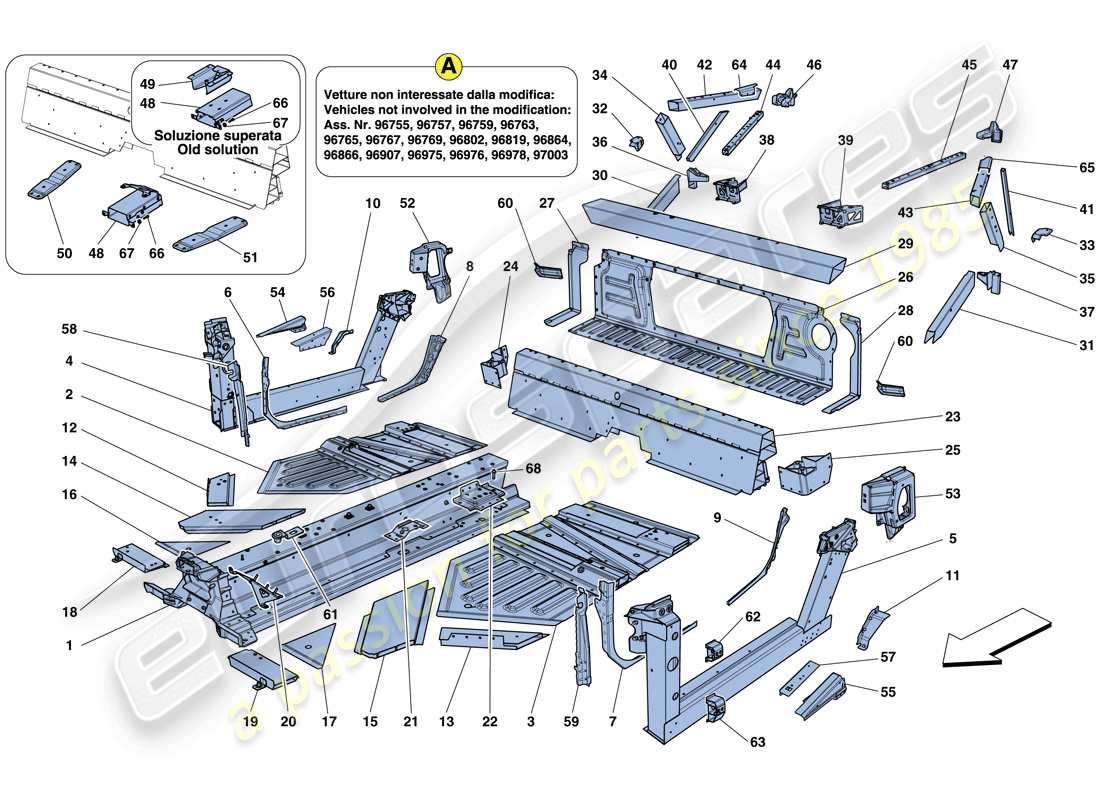 ferrari 458 italia (rhd) zentrale elemente und paneele teilediagramm