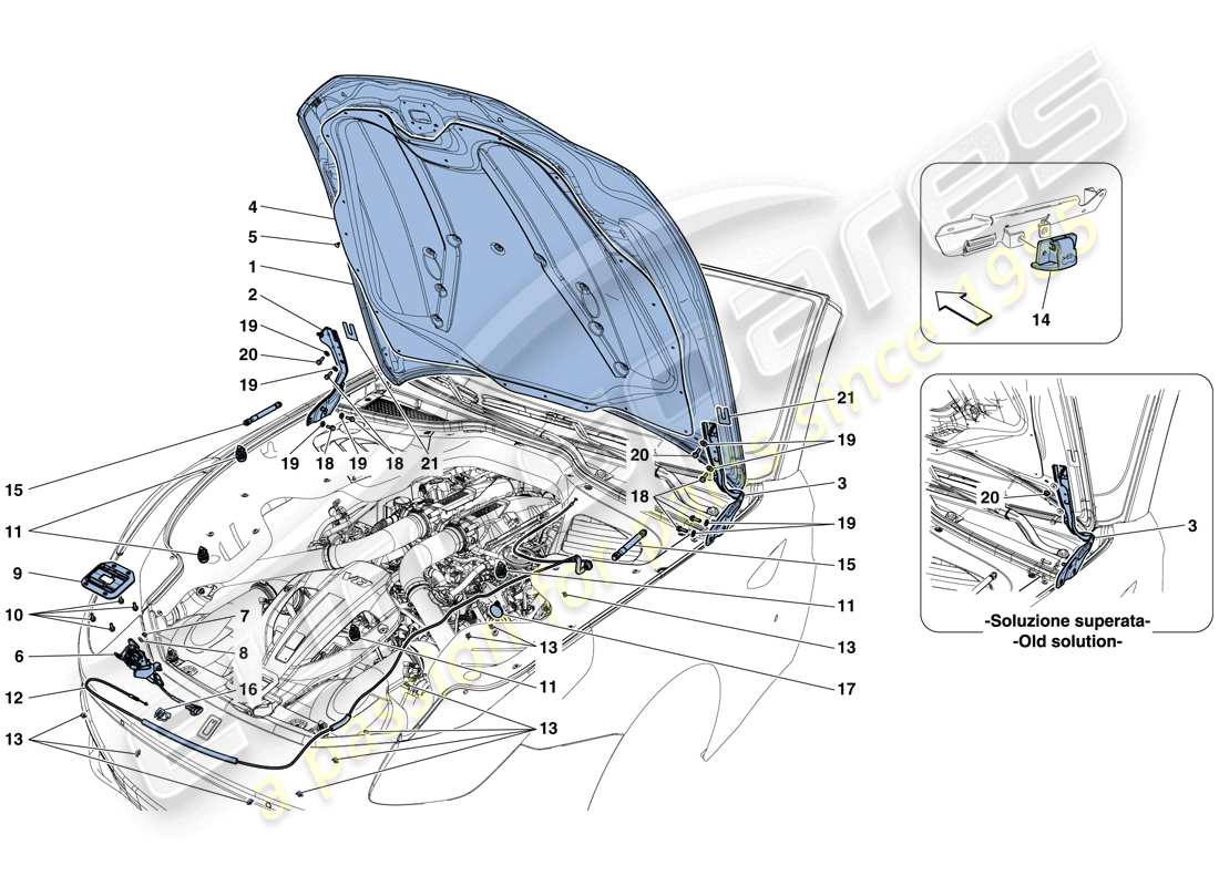 ferrari gtc4 lusso t (usa) vorderer deckel und öffnungsmechanismus teilediagramm