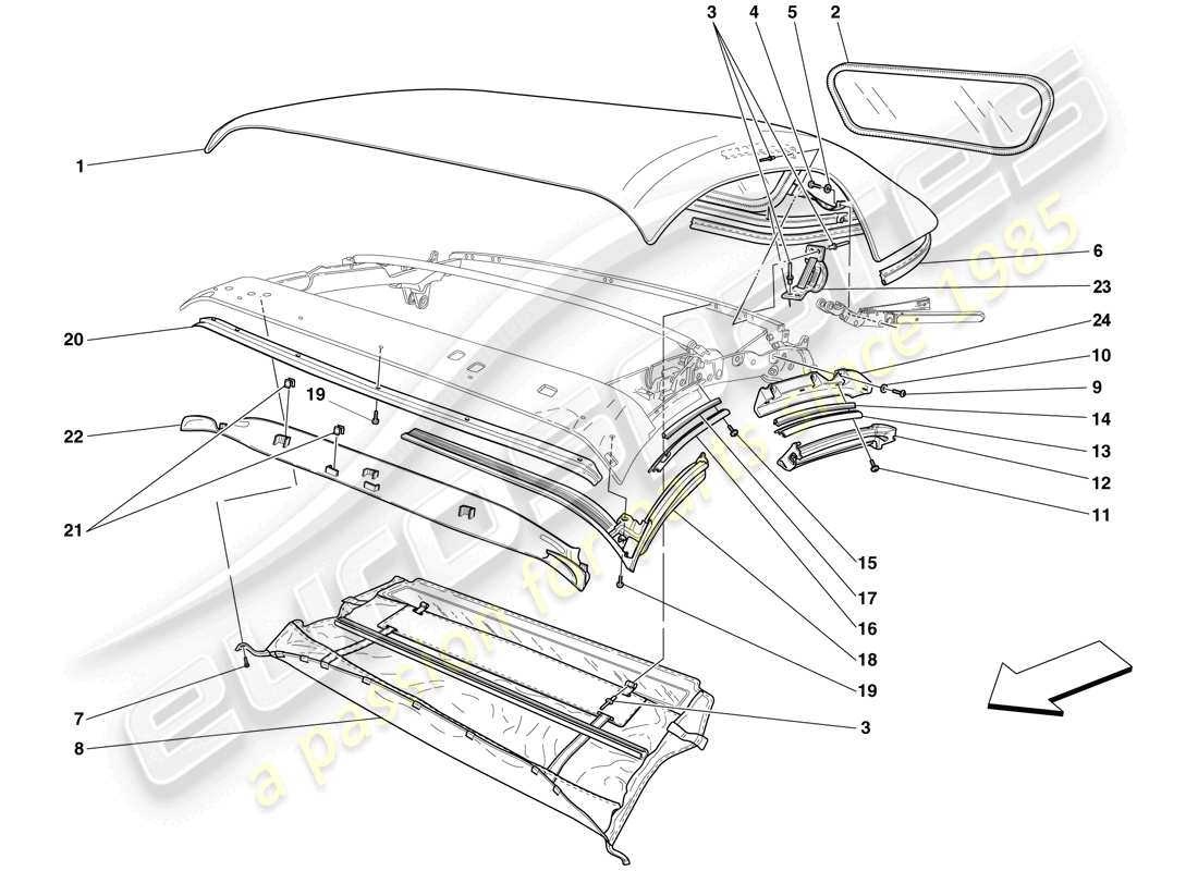 ferrari f430 spider (europe) dachplane - dichtungen - formteile ersatzteildiagramm
