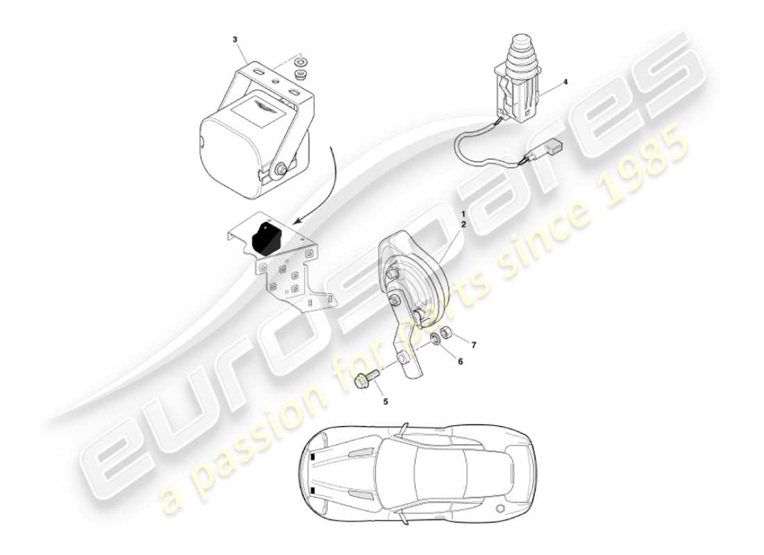 aston martin vanquish (2003) teilediagramm für motorraumkomponenten