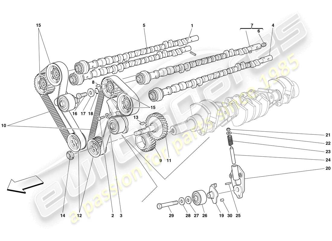 ferrari 612 scaglietti (rhd) timingsystem - antrieb teilediagramm
