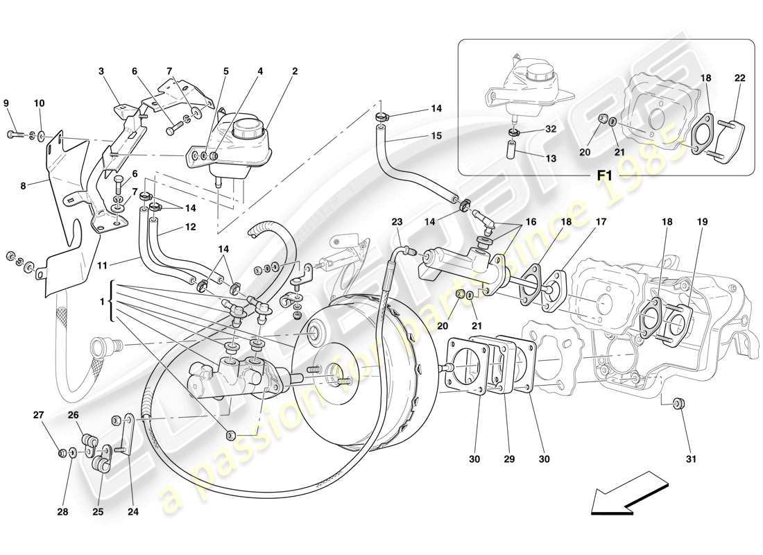 ferrari 612 scaglietti (usa) hydraulische brems- und kupplungssteuerung teilediagramm