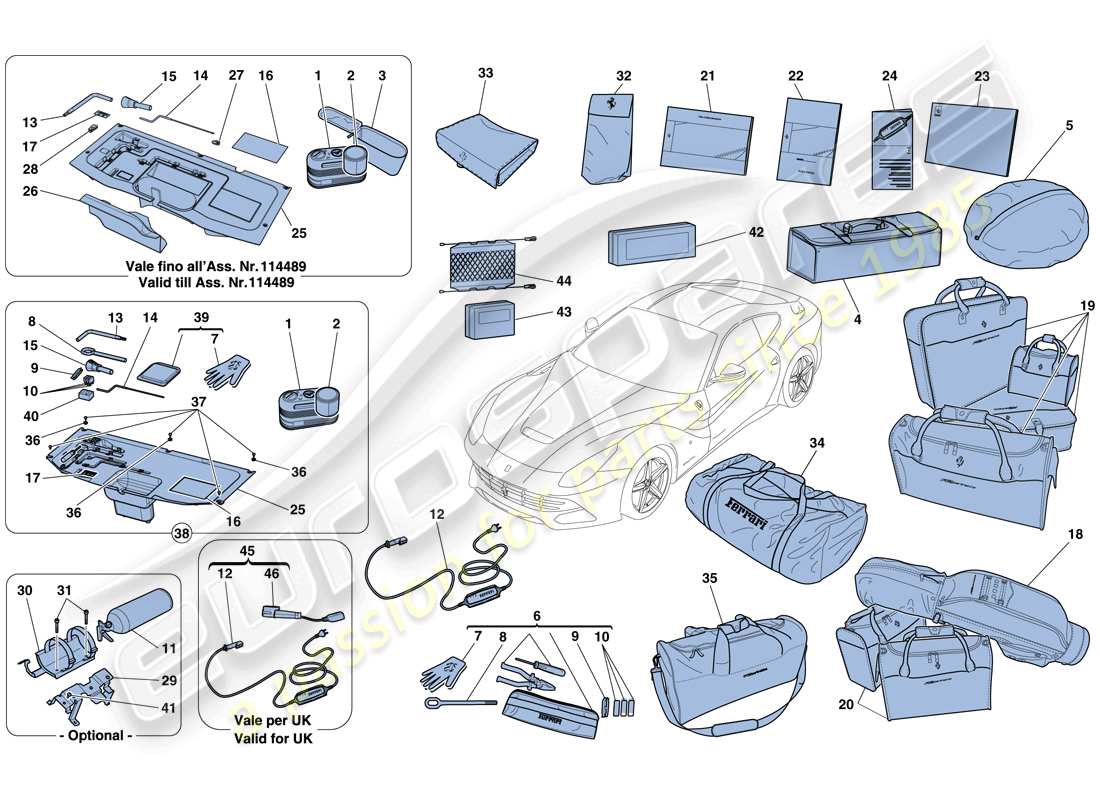 ferrari f12 berlinetta (rhd) mit dem fahrzeug lieferumfang enthaltene werkzeuge und zubehör teilediagramm