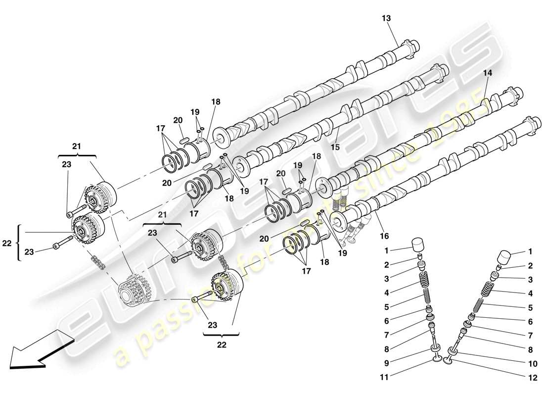ferrari 599 gtb fiorano (rhd) steuersystem - stössel und wellen ersatzteildiagramm