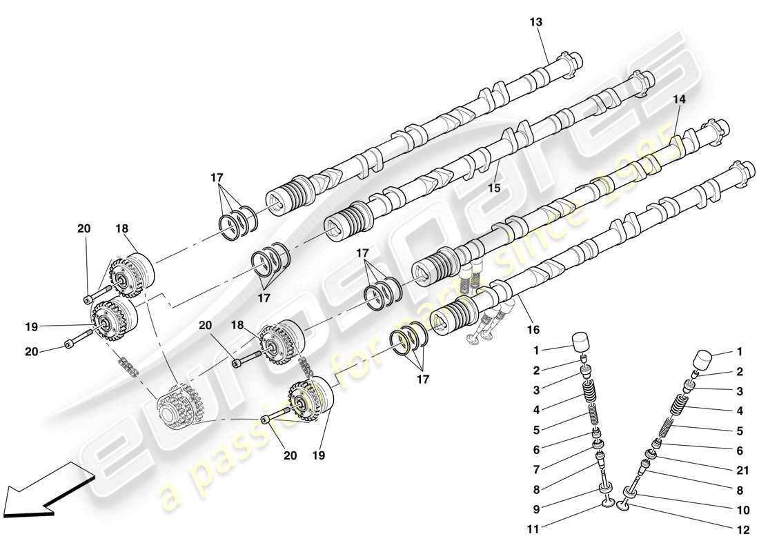 ferrari 599 sa aperta (rhd) steuersystem – stössel und welle teilediagramm