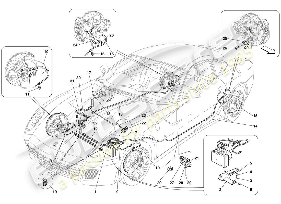 ferrari 599 gtb fiorano (rhd) bremssystem teilediagramm