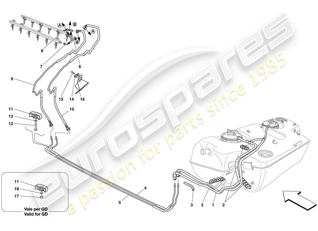 ferrari 599 gto (rhd) kraftstoffsystem teilediagramm