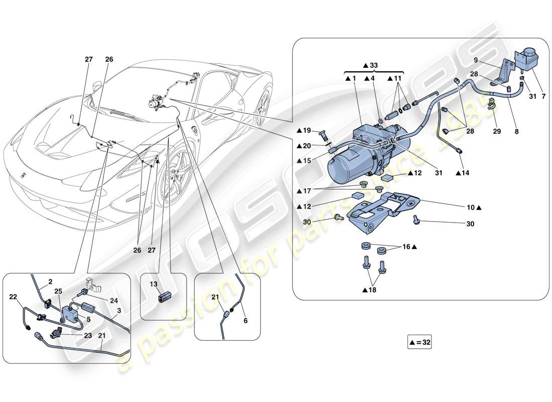 ferrari 458 speciale (rhd) fahrzeughebesystem teilediagramm