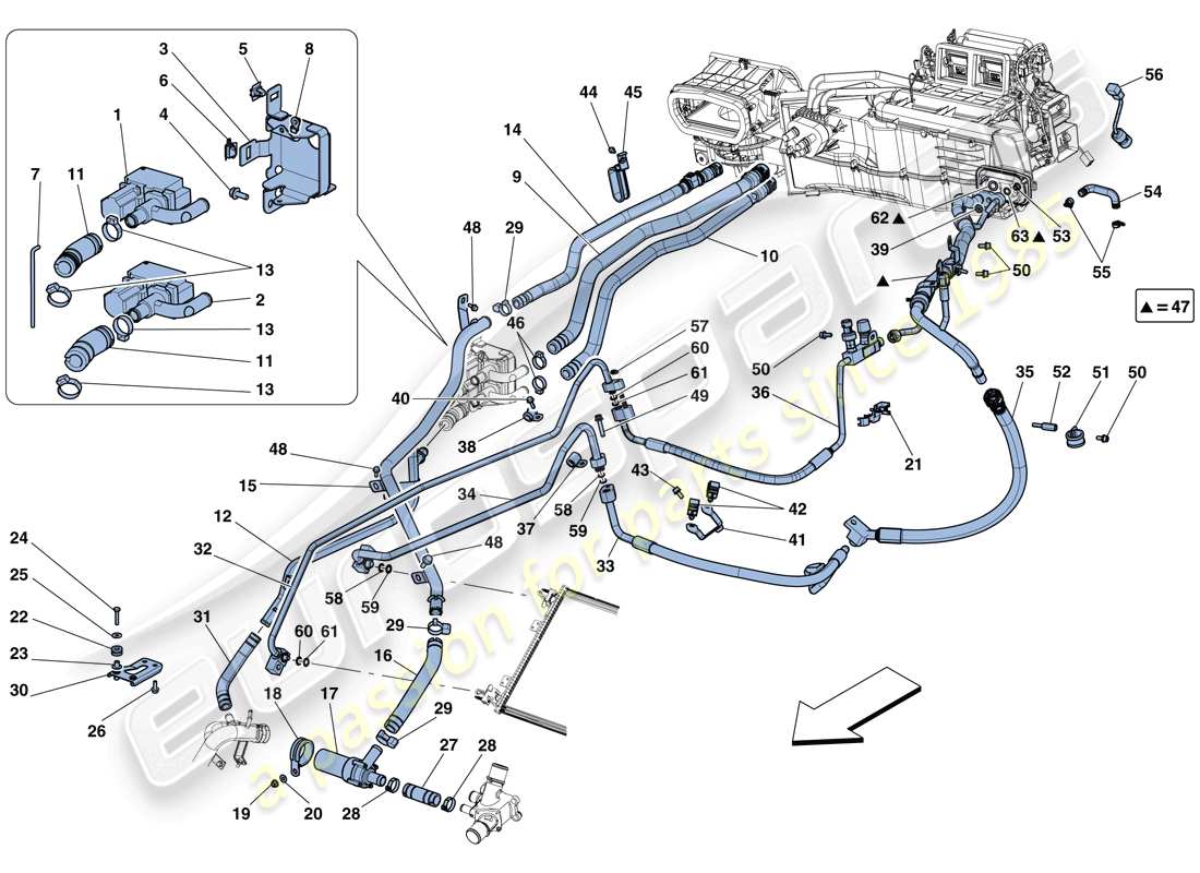 ferrari f12 berlinetta (rhd) klimaanlage - wasser und freon teilediagramm