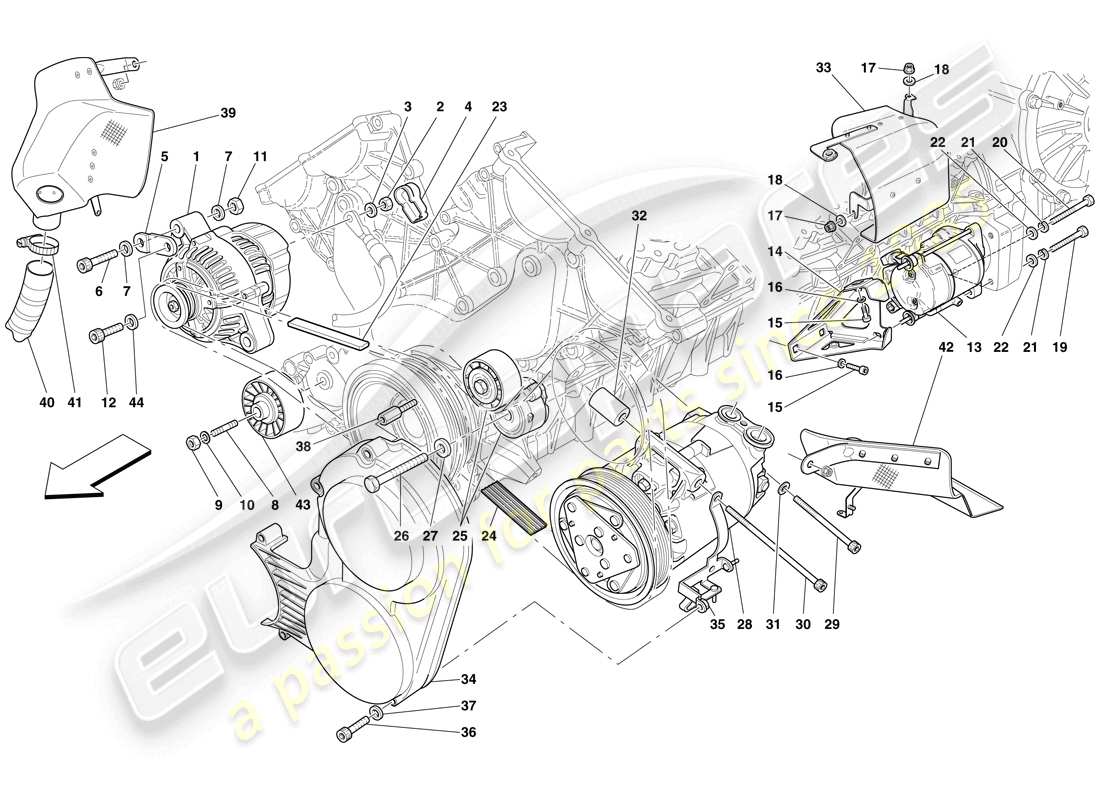 ferrari 599 sa aperta (europe) lichtmaschine, anlasser und klimakompressor teilediagramm