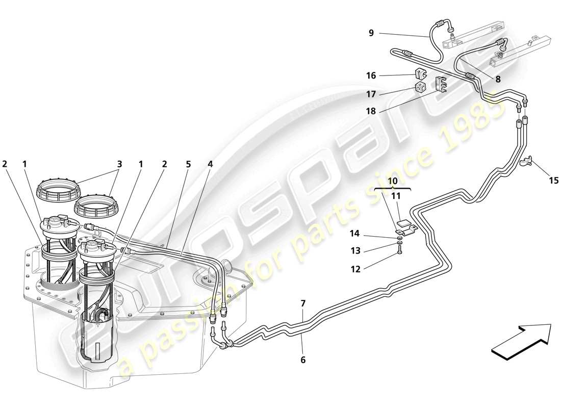 maserati trofeo teilediagramm für kraftstoffpumpe und -leitungen