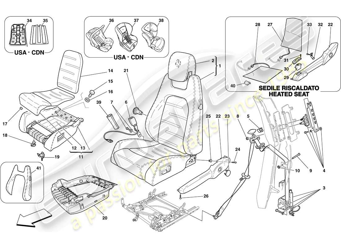 ferrari f430 coupe (rhd) elektrischer sitz - sicherheitsgurte ersatzteildiagramm