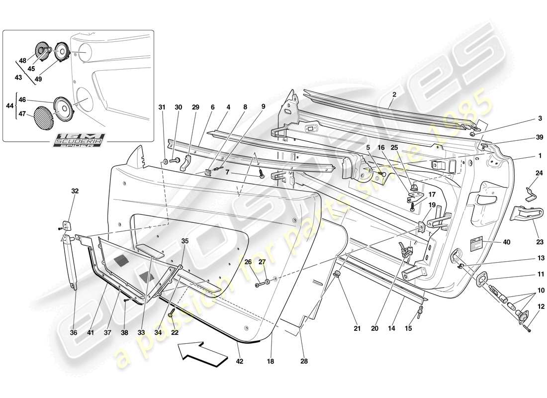 ferrari f430 scuderia (europe) türen - unterkonstruktion und verkleidung teilediagramm